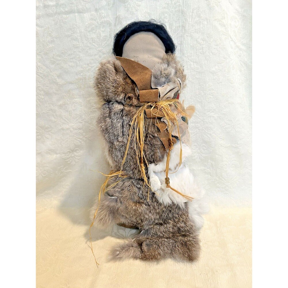 Vtg Native American Cradleboard Papoose Doll-Fur Parka Geometric Blanket Wrap